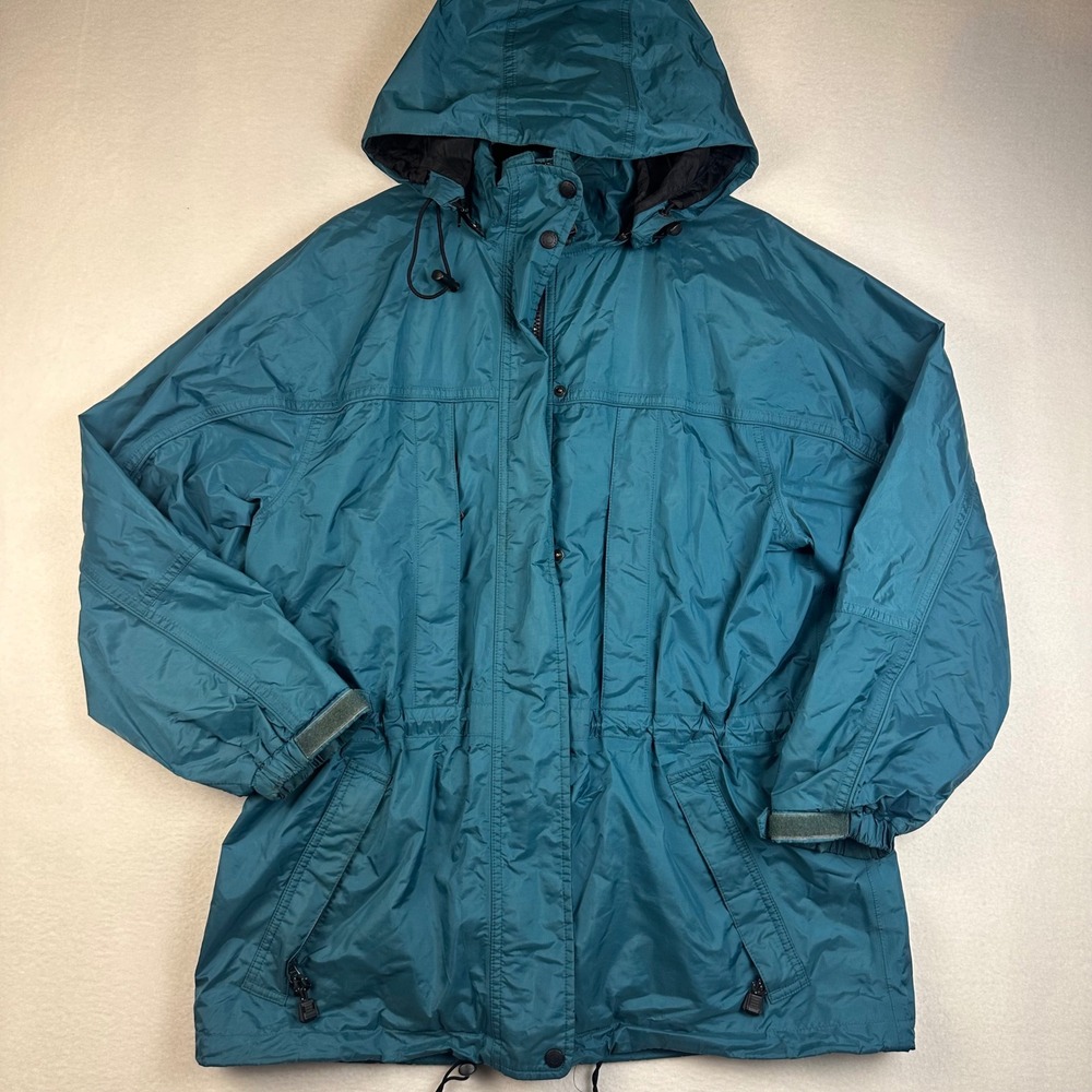 Eddie Bauer Gore-Tex Jacket Womens L Teal Vintage Hooded Rain Parka Gorpcore